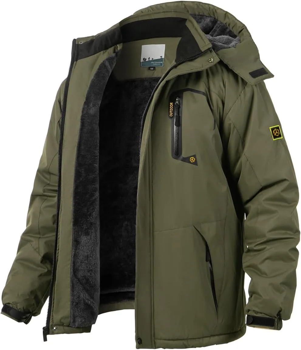 Men's Winter Ski Jacket Warm Fleece Waterproof Outdoor Mountain Hiking Windbreaker Hooded Snow Rain Coat