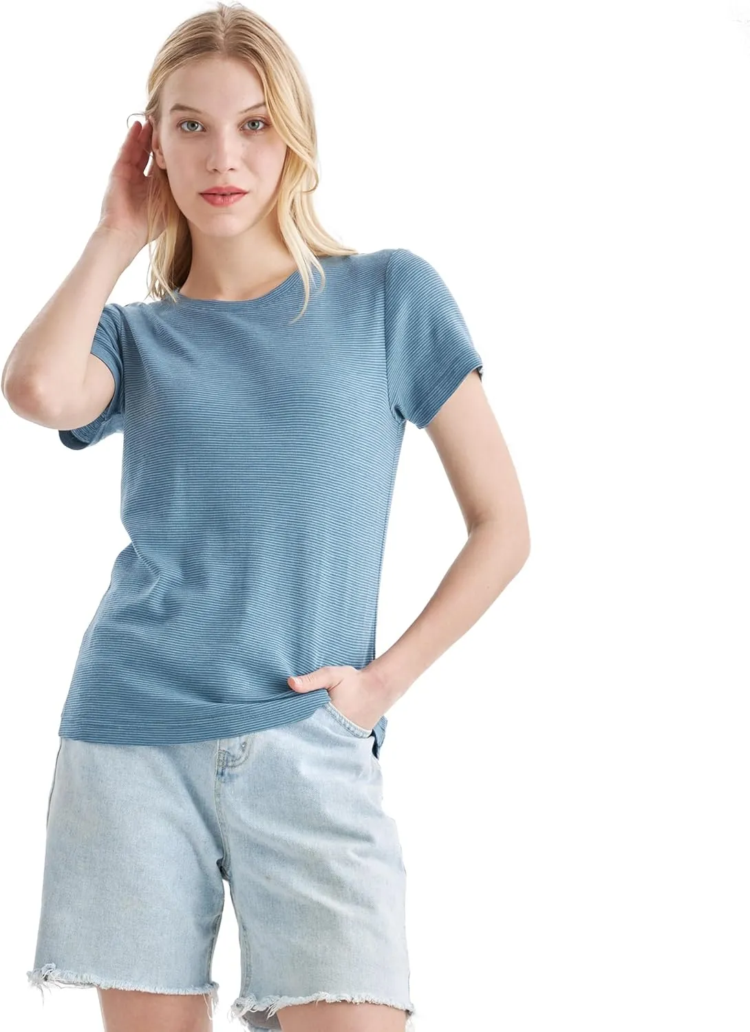 Merino Protect 100% Merino Wool T Shirts Women Crew Neck Tops Short Sleeve Odor Resistance Base Layer Travel Hiking Tee Shirt