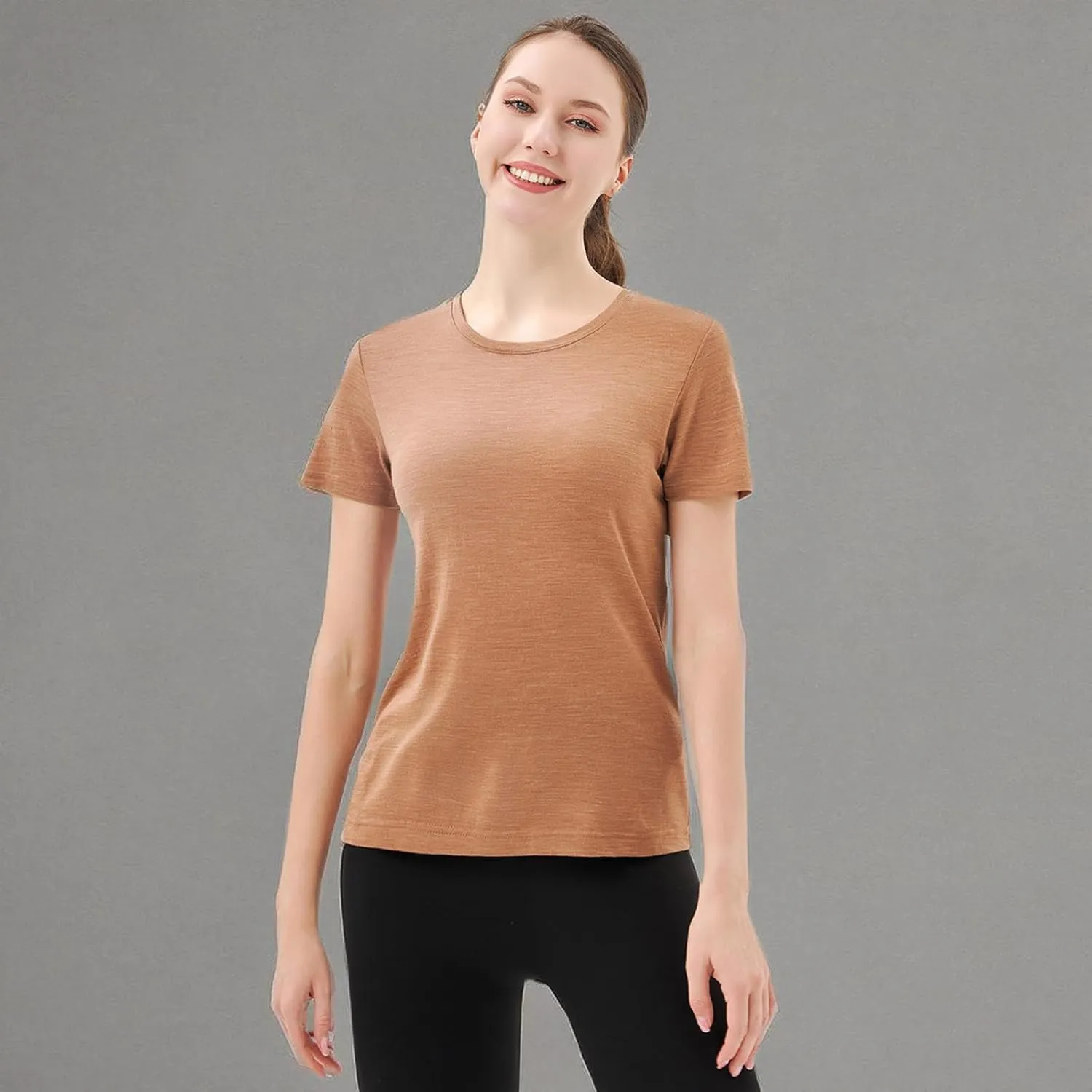 Merino Protect 100% Merino Wool T Shirts Women Crew Neck Tops Short Sleeve Odor Resistance Base Layer Travel Hiking Tee Shirt