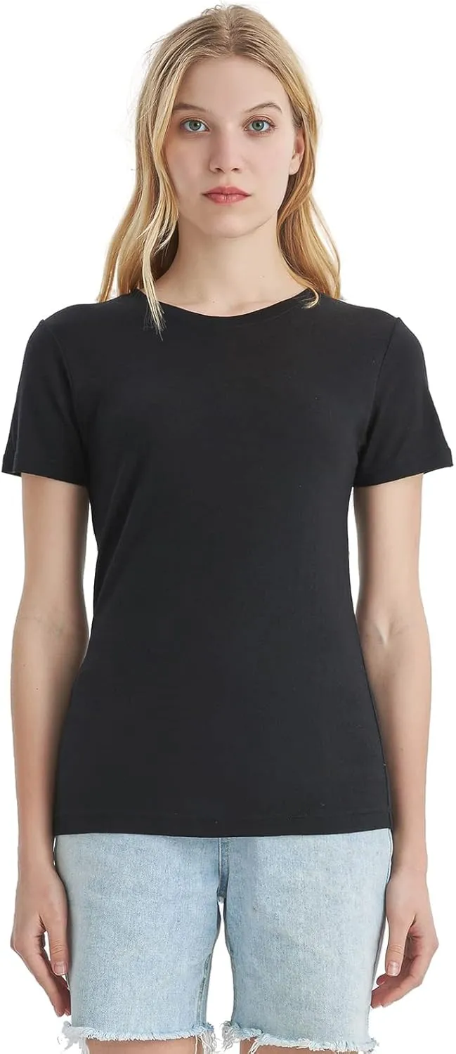 Merino Protect 100% Merino Wool T Shirts Women Crew Neck Tops Short Sleeve Odor Resistance Base Layer Travel Hiking Tee Shirt