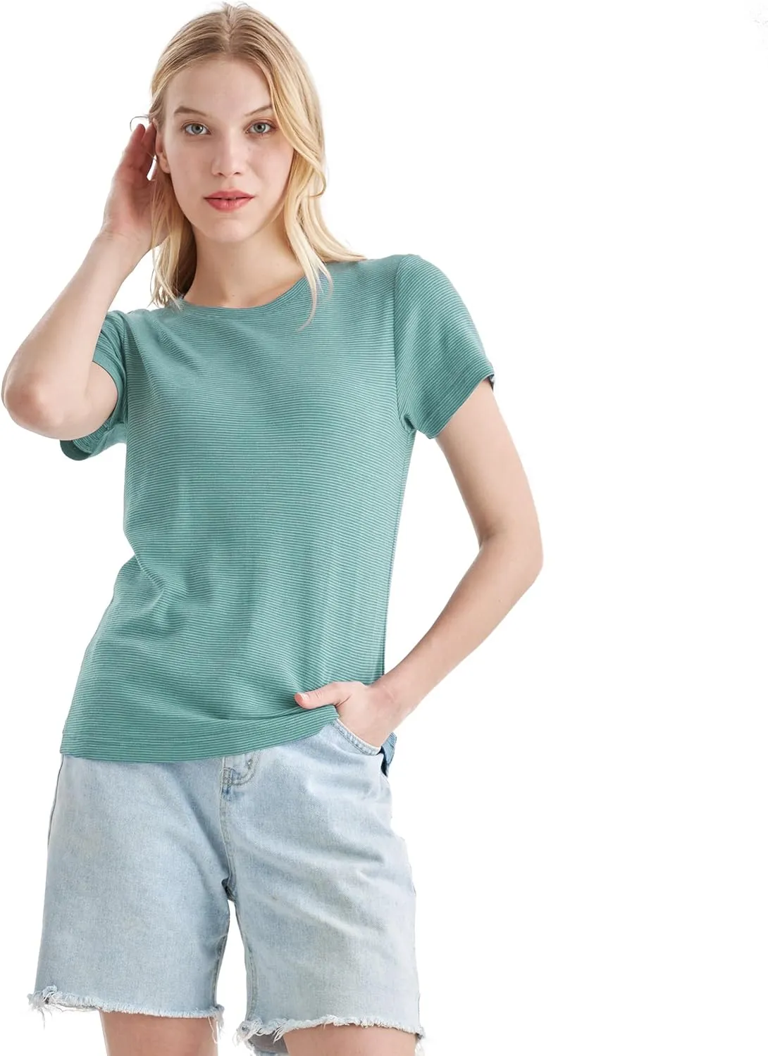 Merino Protect 100% Merino Wool T Shirts Women Crew Neck Tops Short Sleeve Odor Resistance Base Layer Travel Hiking Tee Shirt
