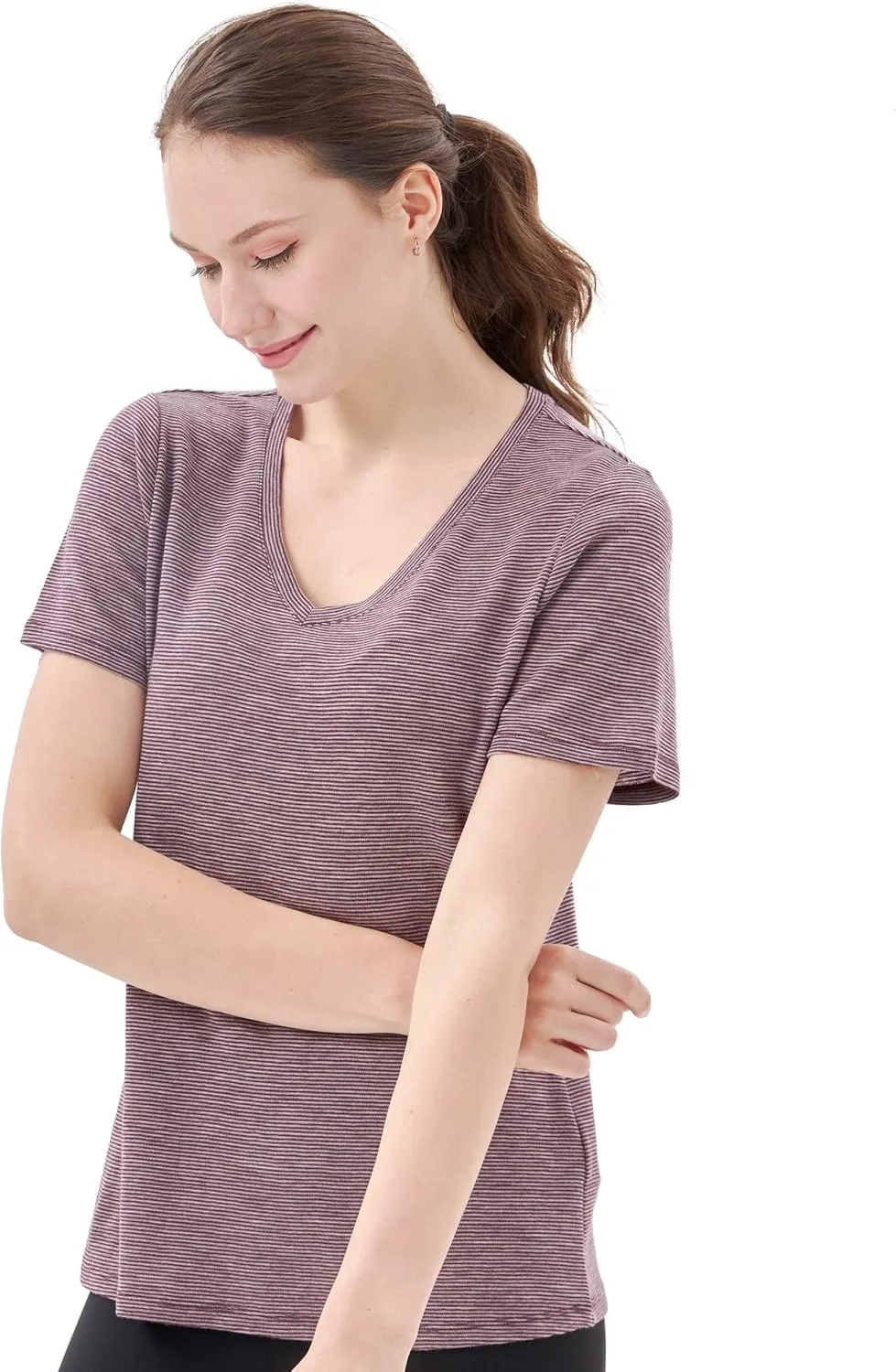 Merino Protect 100% Merino Wool V Neck T-Shirt for Women Short Sleeve Base Layers Odor Resistance Tops for Outdoor Hiking
