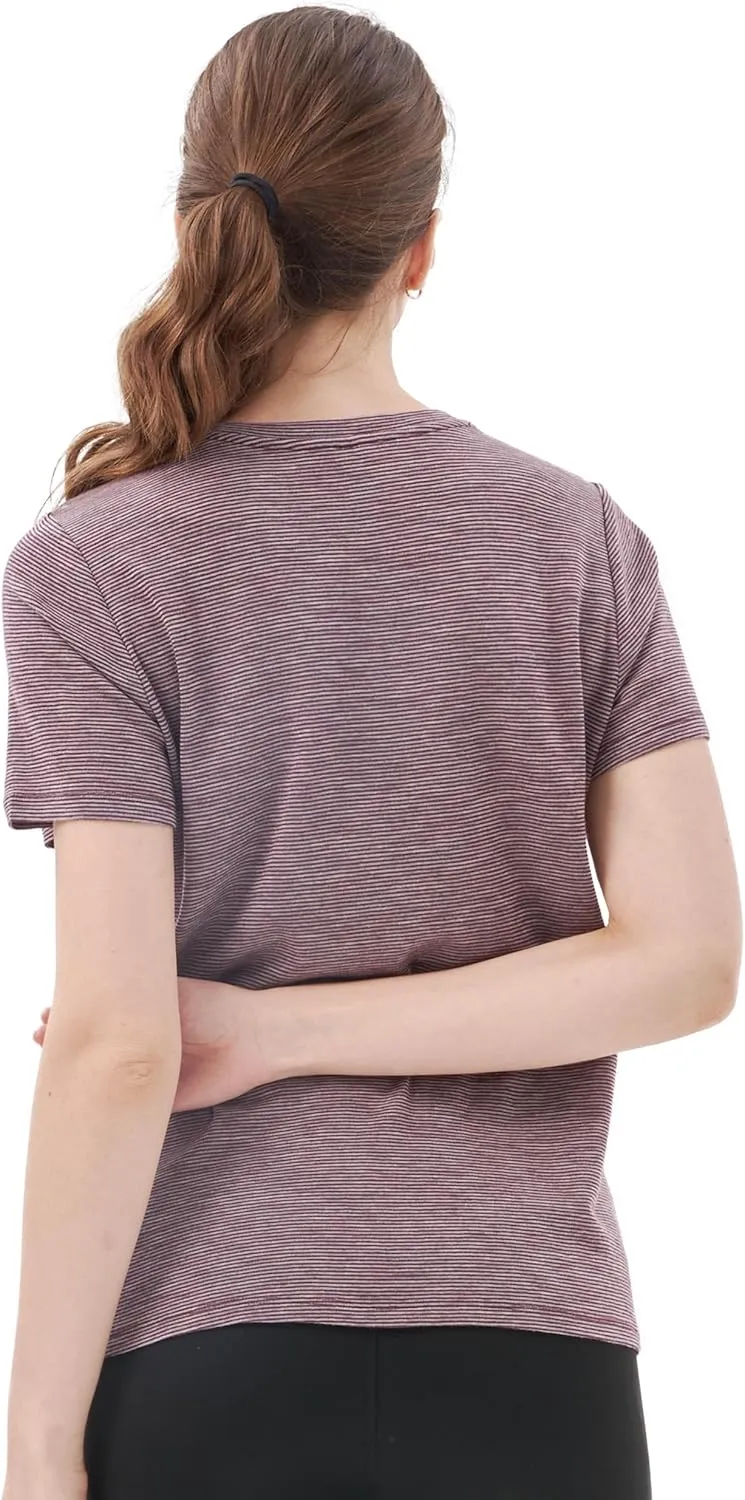 Merino Protect 100% Merino Wool V Neck T-Shirt for Women Short Sleeve Base Layers Odor Resistance Tops for Outdoor Hiking
