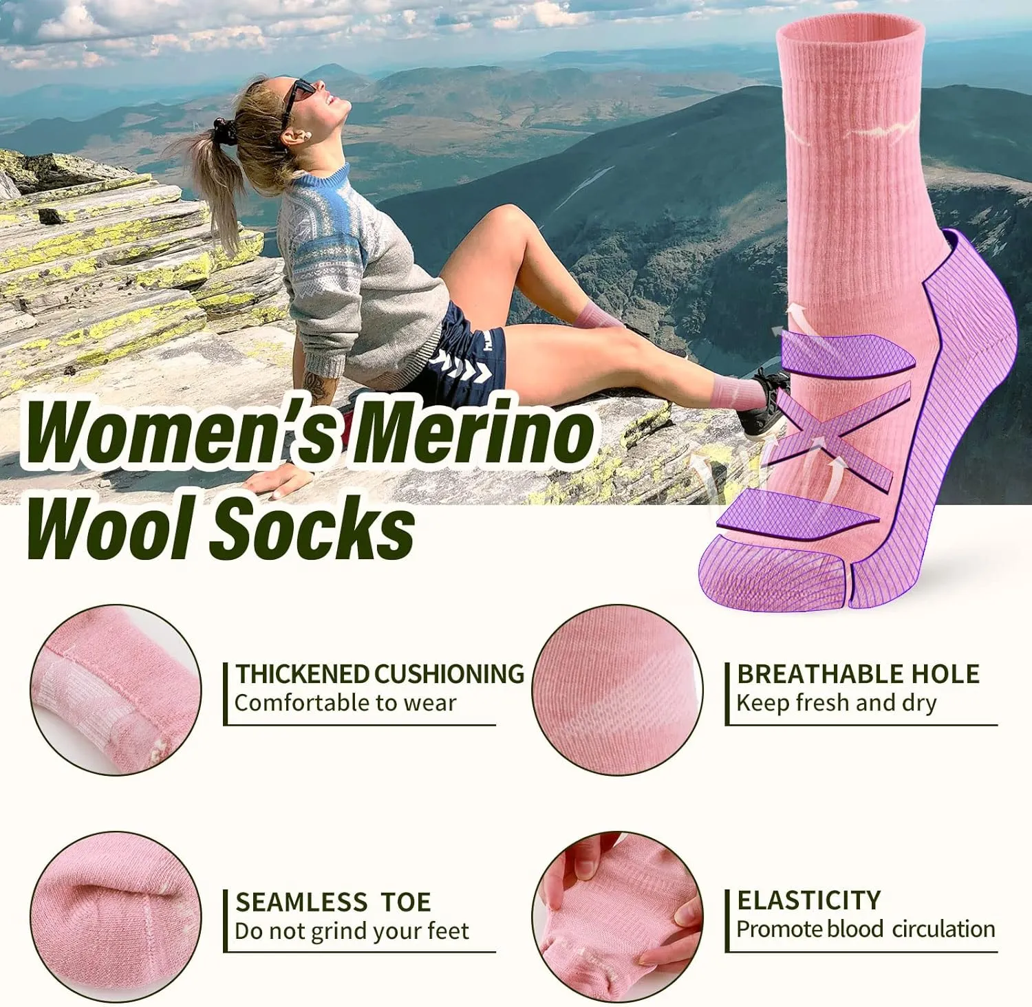 Merino Protect Merino Wool Socks for Women Winter Hiking Hunting Cycling Boot Socks Soft Cushion Warm Casual Thermal