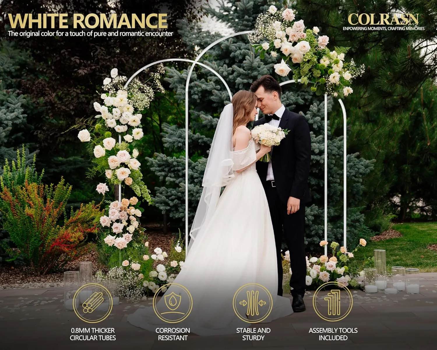 Metal Arch Backdrop Stand Set of 3 Wedding Arches for Ceremony Bridal Arch Stand 7.2FT & 6.6FT & 6FT Garden Arbor Frame for Wedding Birthday Party Baby Shower Background Decor, White