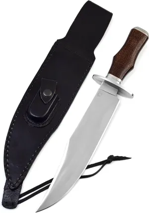 METAL OF HONOR Bowie Knife D2 Fixed Blade Hunting Knife with Leather Sheath for Camping, Hiking, Survival 15 inch bushcraft knife with Solid Engineered Wood Handle (brown)