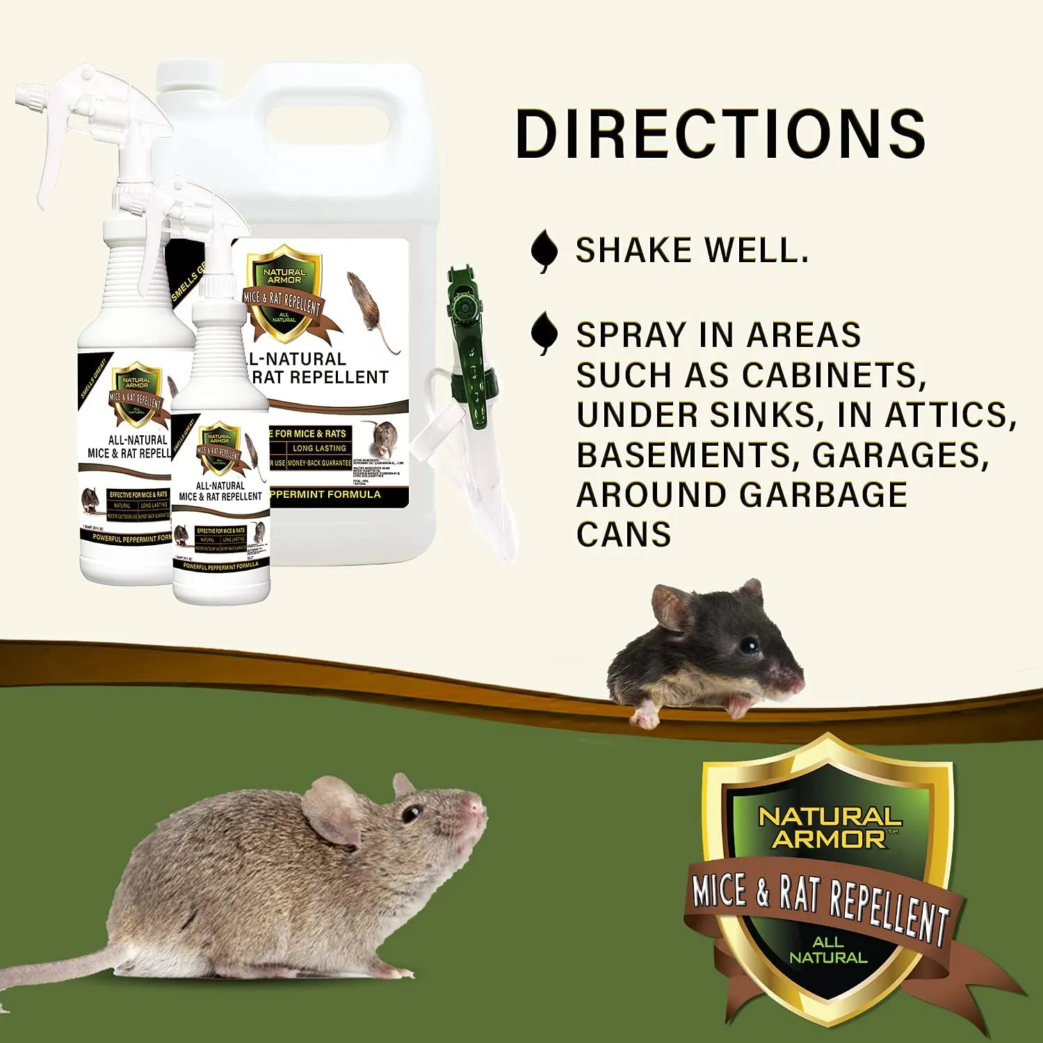 Mice & Rat Repellent. Peppermint Repellent for Mice/Mouse, Rats & Rodents. Natural Spray for Indoor & Outdoor Use. 128 OZ Gallon Trigger Sprayer Ready to Use