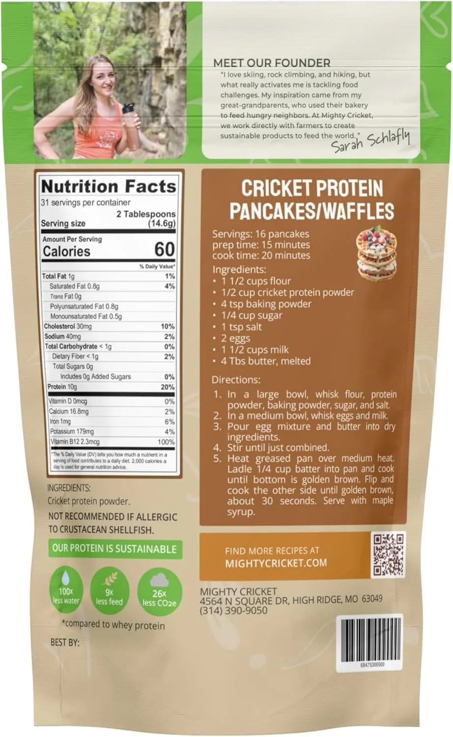Mighty Cricket Protein Powder - High Protein Flour Substitute, Gluten Free, Dairy Free, Soy Free, 100% Pure Clean Protein - Cricket Flour Made from Healthy Insect Protein (1 lb.)