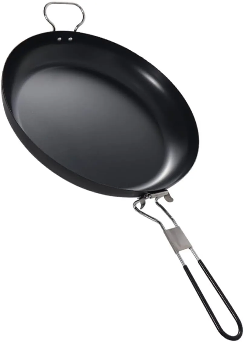 Mikinona 1pc Folding Non Stick Frying Pan Portable Iron Cooking Pot for Outdoor Camping Hiking and Picnics Convenient Storage with Folding Handle Cooking Utensil for Preparation