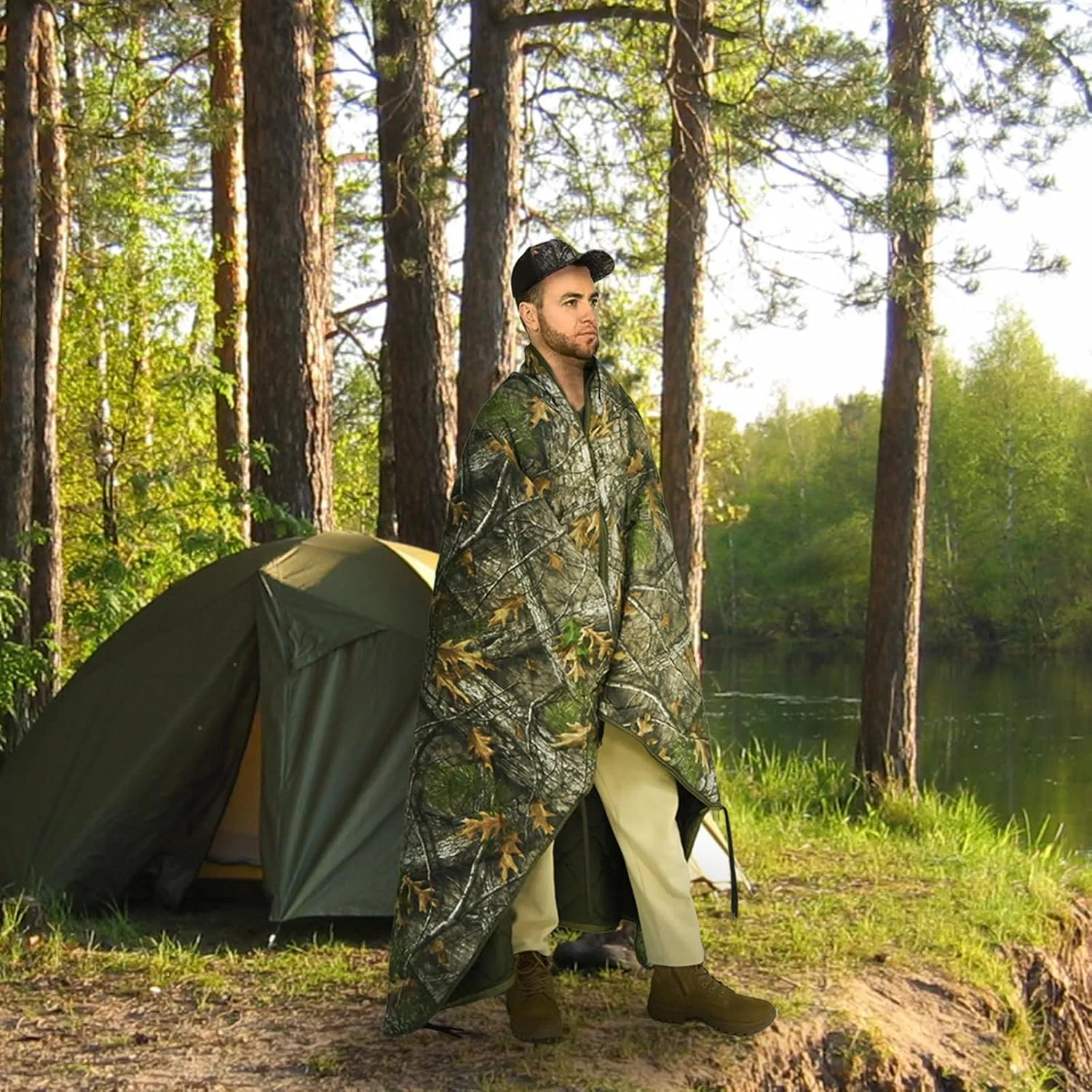 Military Poncho Liner 60”x 79” Camping Blanket Insulation Compact Waterproof for Travel Stadium Outdoor Camping