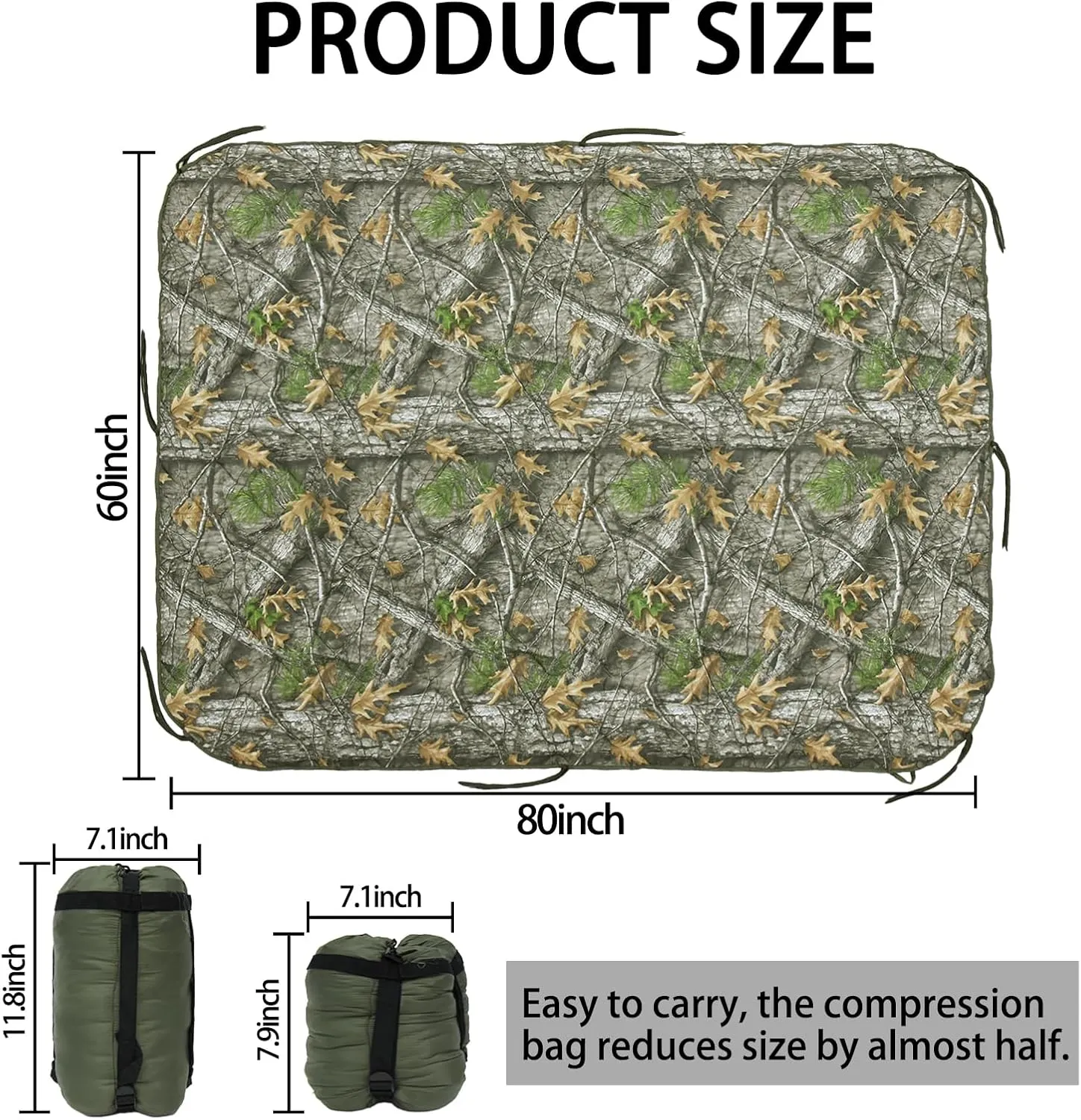 Military Poncho Liner 60”x 79” Camping Blanket Insulation Compact Waterproof for Travel Stadium Outdoor Camping