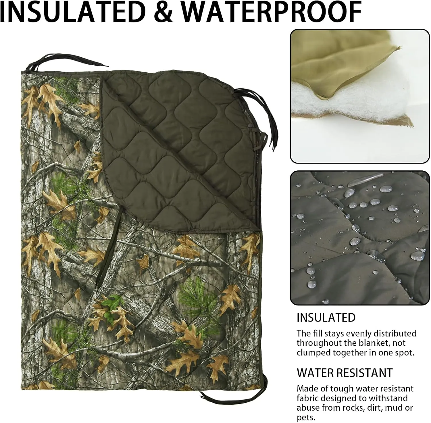 Military Poncho Liner 60”x 79” Camping Blanket Insulation Compact Waterproof for Travel Stadium Outdoor Camping
