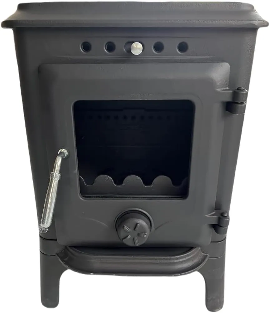 Mini cast iron wood burning stove, camping, boat, van.
