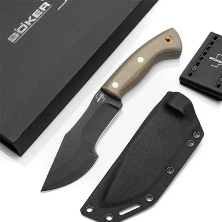 Mini Tracker - small Bushcraft knife with Kydex sheath - fixed outdoor knife - black