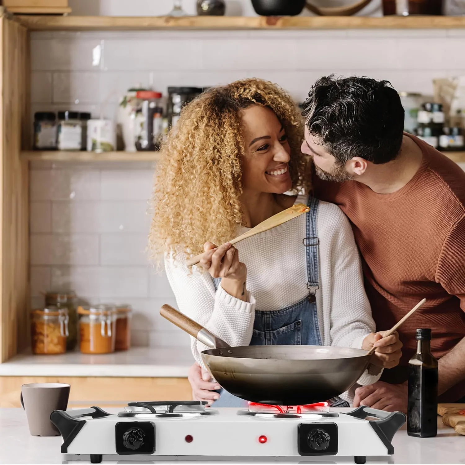 Moclever Hot Plate Electric Stove, 2000W Portable Cooking Stove w/Cooling Handle, 5 Levels of Adjustable Temperature, Countertop Burners Dual Coil Burner for Home RV Camping, Fits All Cookware