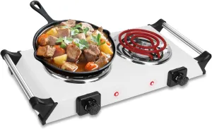 Moclever Hot Plate Electric Stove, 2000W Portable Cooking Stove w/Cooling Handle, 5 Levels of Adjustable Temperature, Countertop Burners Dual Coil Burner for Home RV Camping, Fits All Cookware