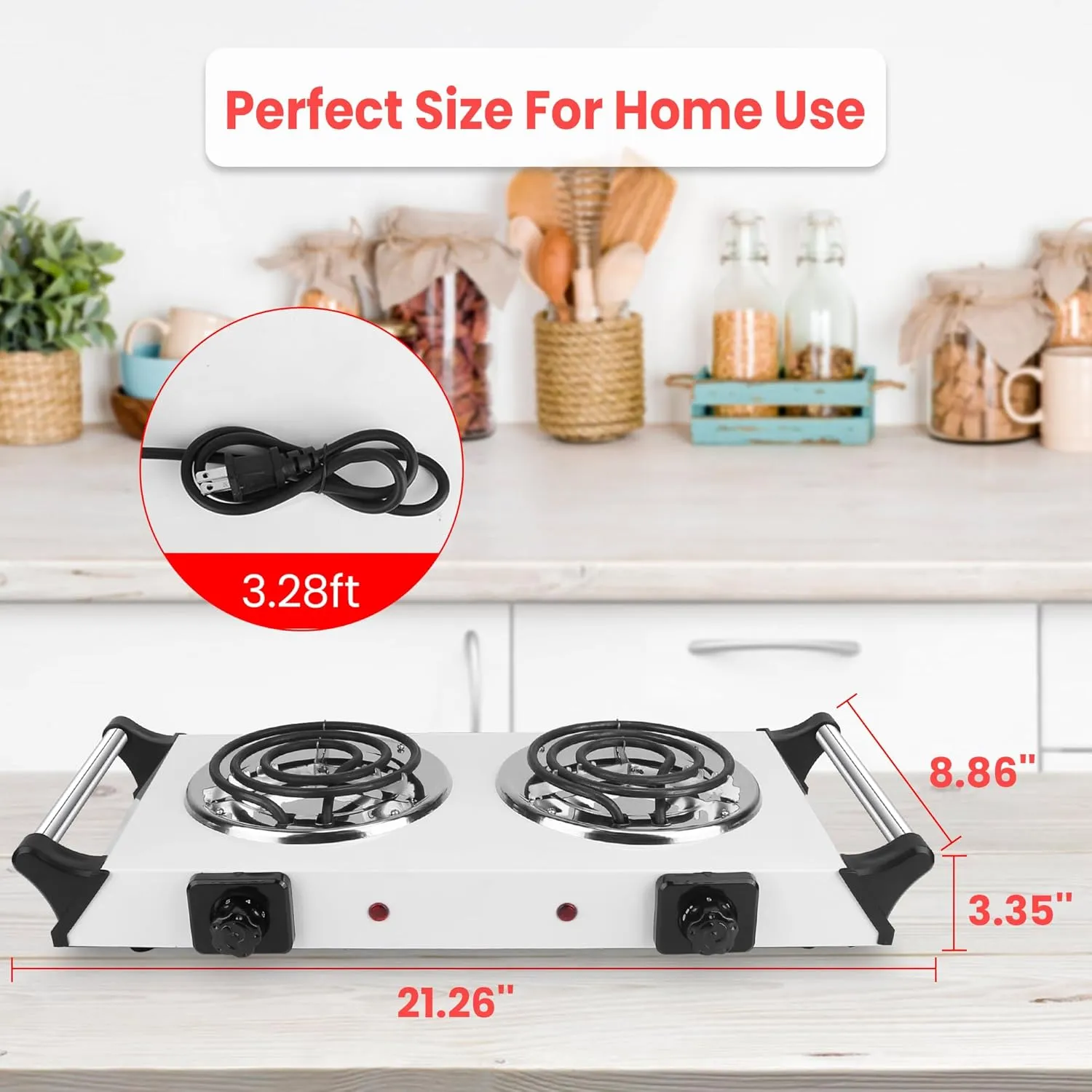 Moclever Hot Plate Electric Stove, 2000W Portable Cooking Stove w/Cooling Handle, 5 Levels of Adjustable Temperature, Countertop Burners Dual Coil Burner for Home RV Camping, Fits All Cookware