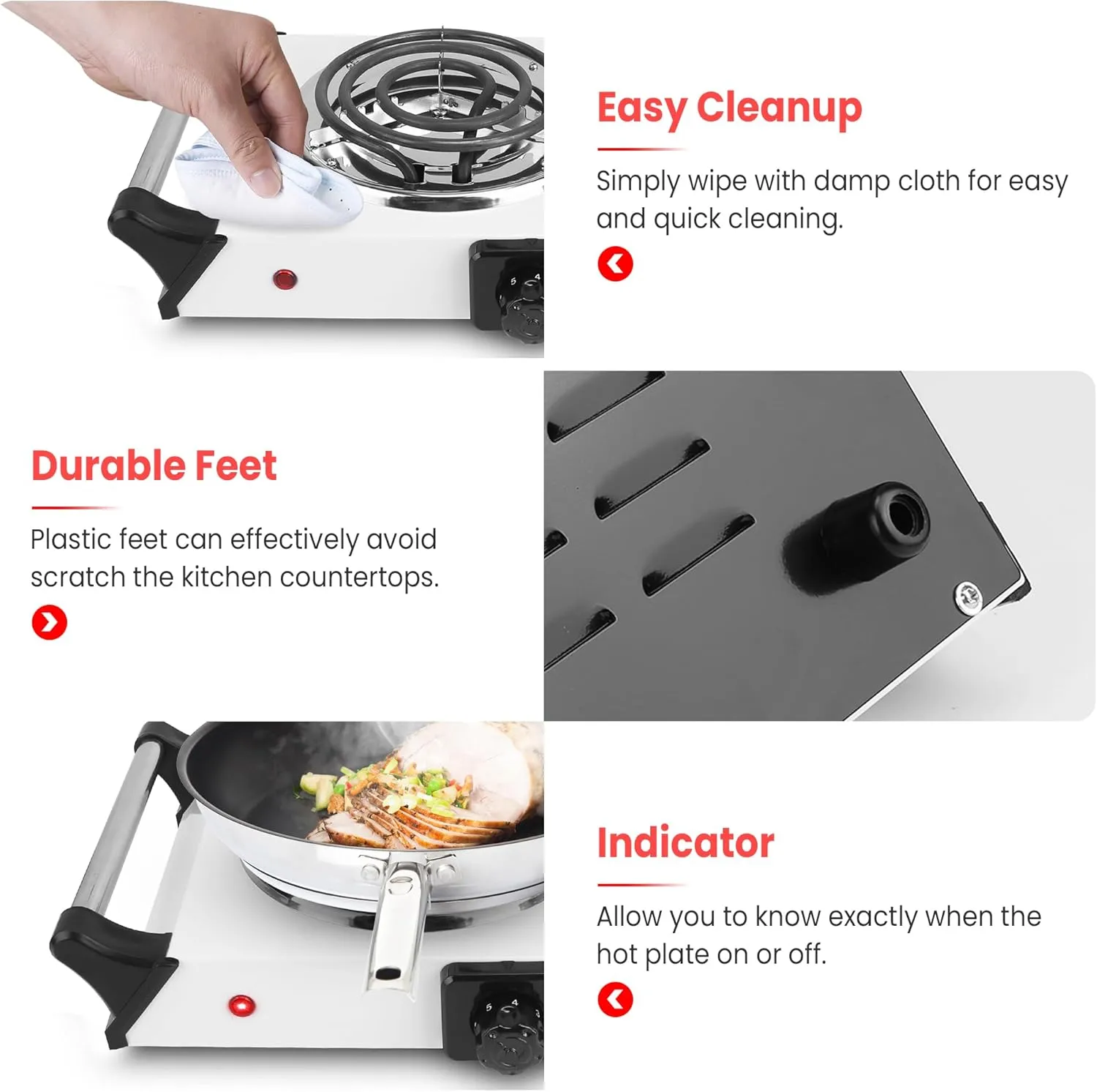 Moclever Hot Plate Electric Stove, 2000W Portable Cooking Stove w/Cooling Handle, 5 Levels of Adjustable Temperature, Countertop Burners Dual Coil Burner for Home RV Camping, Fits All Cookware