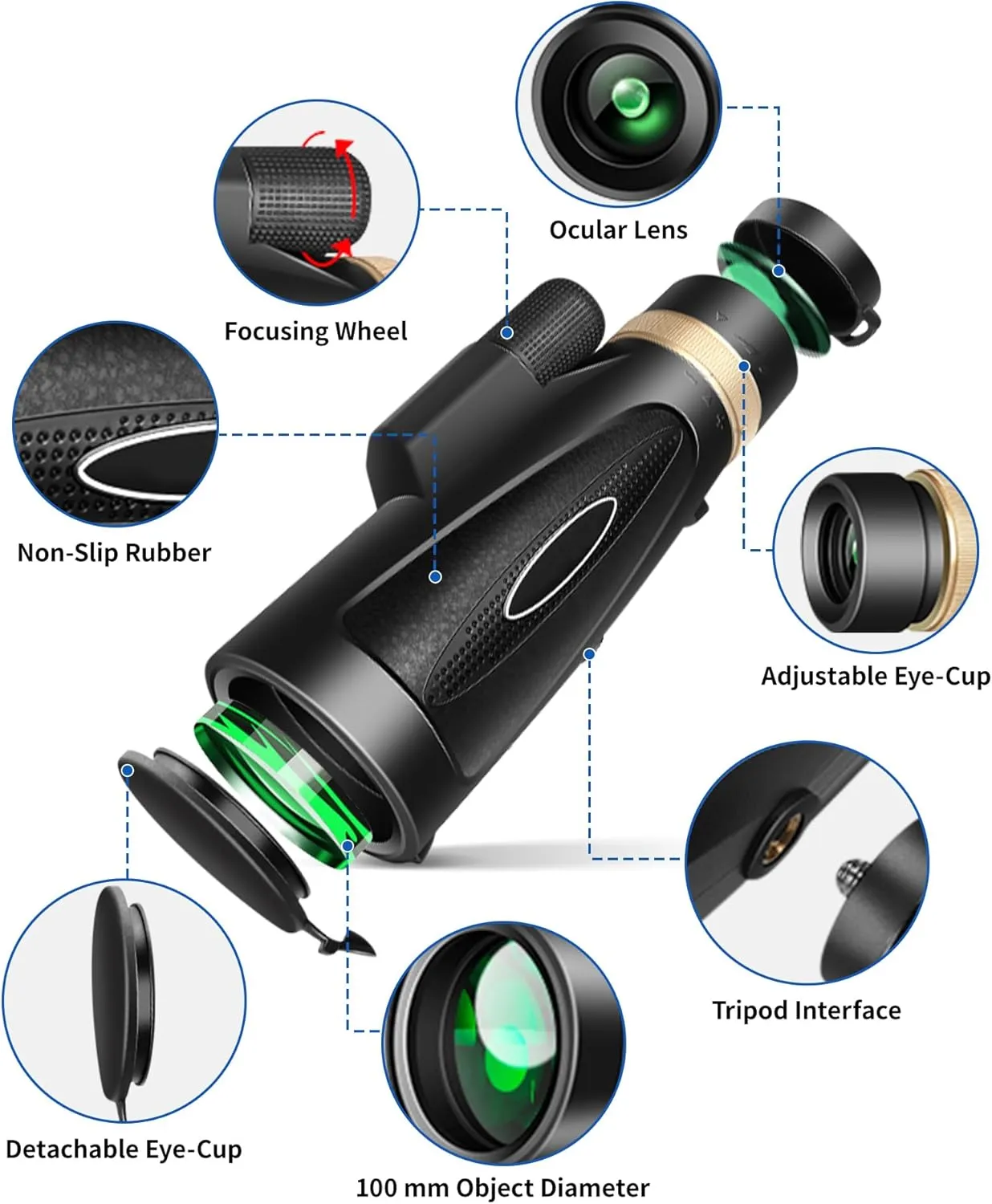 Monocular Telescope 80x100 High Power with Smartphone Adapter Tripod,Larger Vision Monoculars for Adults with BAK4 Prism & FMC Lens, Suitable for Bird Watching Hunting Hiking Camping Wildlife-Black