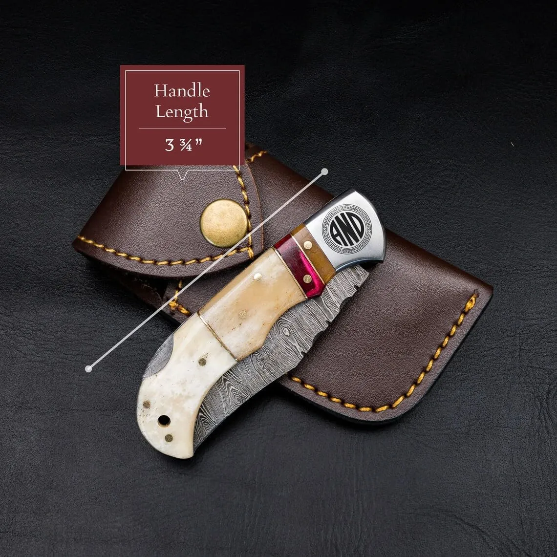 Morf Industries Camel Bone Damascus Steel Pocket Knife for Men, Groomsmen Gifts Folding Blade Knives For him, Custom Handmade - 6.5" Knife