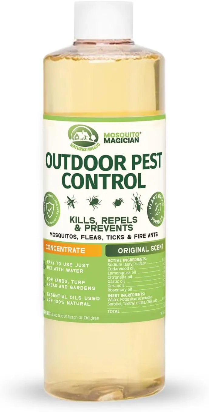 Mosquito Magician Liquid Concentrate, Kills Mosquitoes, Fleas & Fire Ants, Yard Spray Treatment, Safe for Pets, Use with Sprayers, Foggers & Misting Systems, Outdoor Mosquito Repellent - 16 Fl Oz