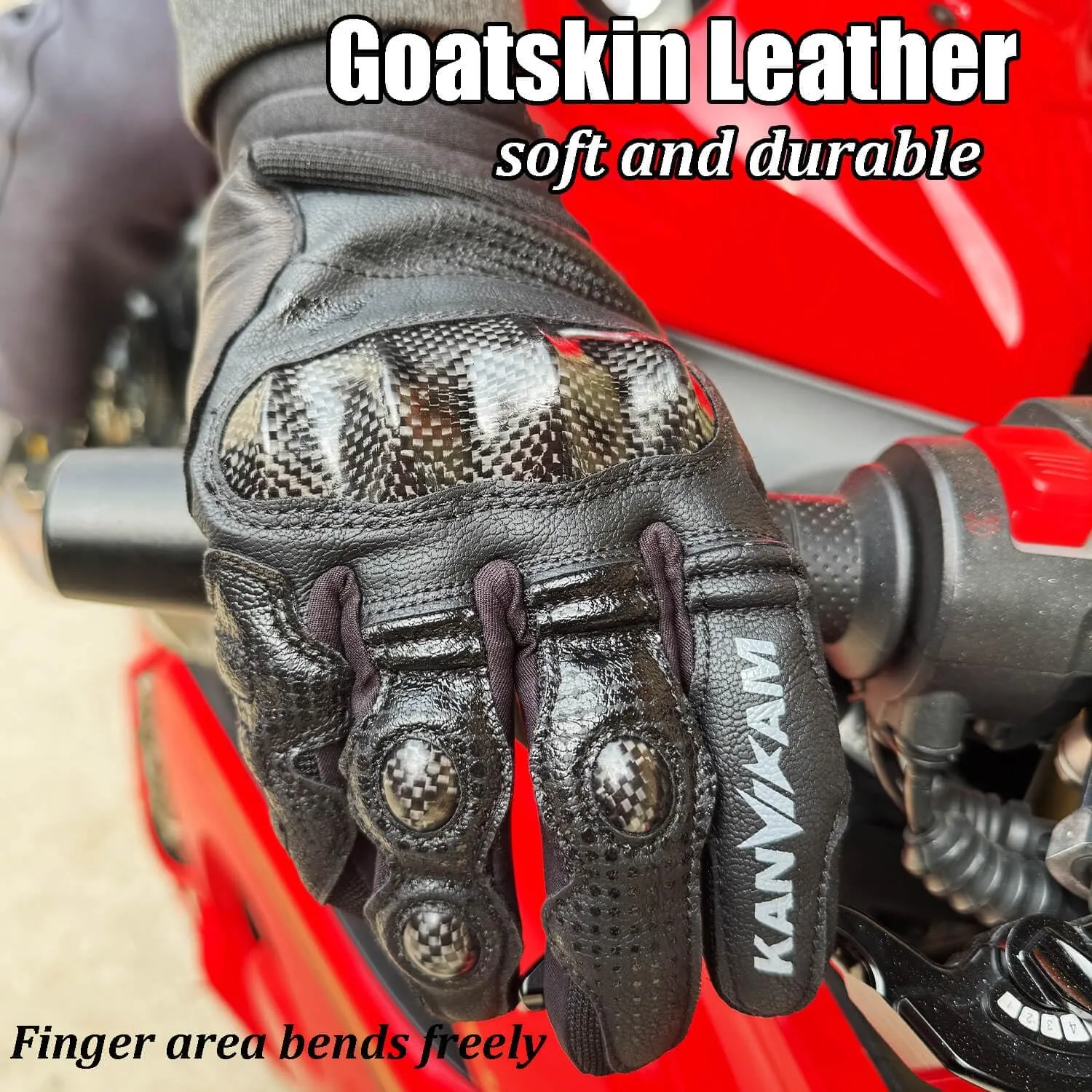 Motorcycle Gloves for ATV MTB Cycling Hiking,Carbon Fiber Shell Protection,Motocross Goatskin Leather Glove for Dirt Bike Motorbike Racing