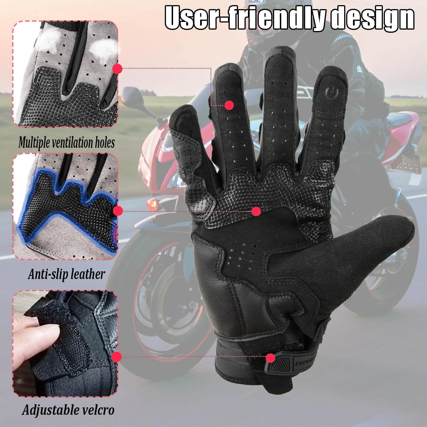 Motorcycle Gloves for ATV MTB Cycling Hiking,Carbon Fiber Shell Protection,Motocross Goatskin Leather Glove for Dirt Bike Motorbike Racing