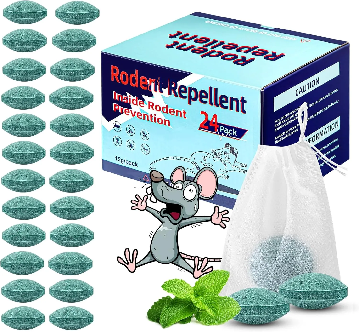 Mouse Rodent Repellent, 24 Pack Peppermint Lemon Mice Repellent for Squirrel Rats Spider Pests, Natural Repellent for Kitchen, Warehouse, Car, Indoor, Outdoor, Safe for Pets & Family