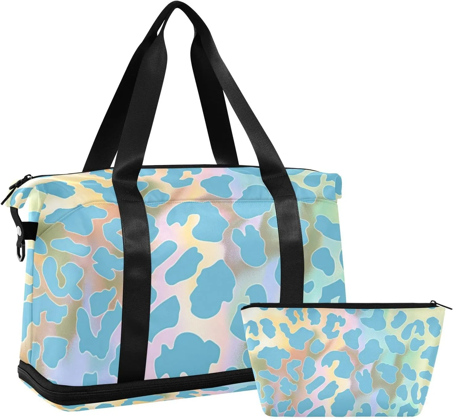 Mystery Blue Golden Cheetah Print Duffel Bags Overnight Bag with Adjustable Strap for Trekking Multifunctional