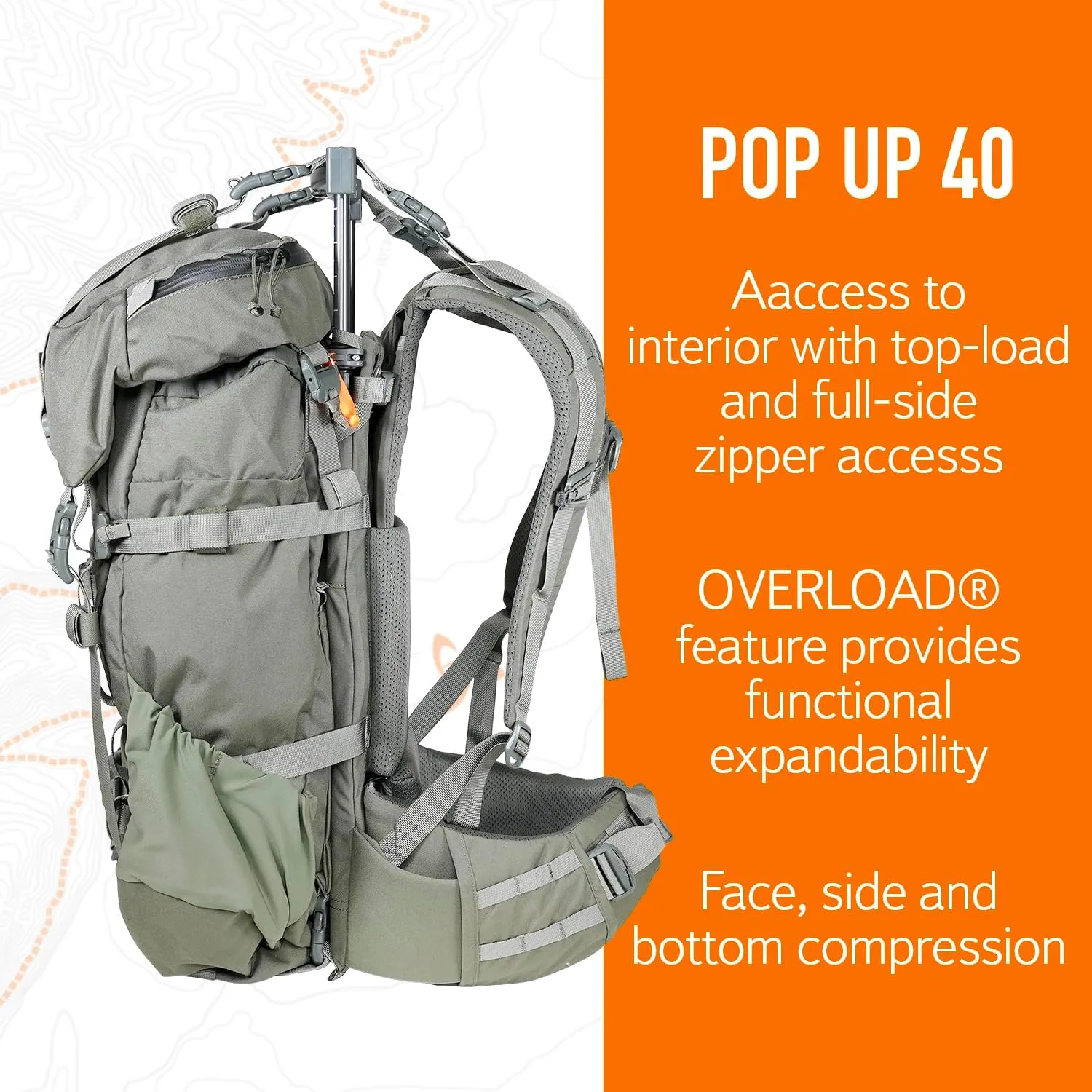 Mystery Ranch Pop Up 40 Hunting Backpack, Weatherproof, Daypack for Travel, Hiking, Outdoors, Camping, 40L, L, Foliage