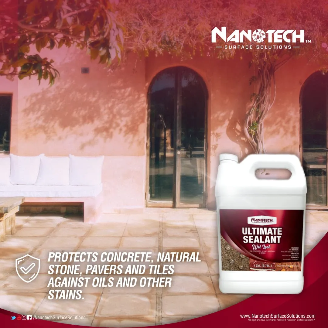Nanotech Solutions Ultimate Sealant Wet Look- High Gloss Clear Sealer, Water Repellent Coating for Concrete, Masonry, Natural Stone, Slate Tile- UV Resistant, Water-Based, Indoor Outdoor (32 Oz.)