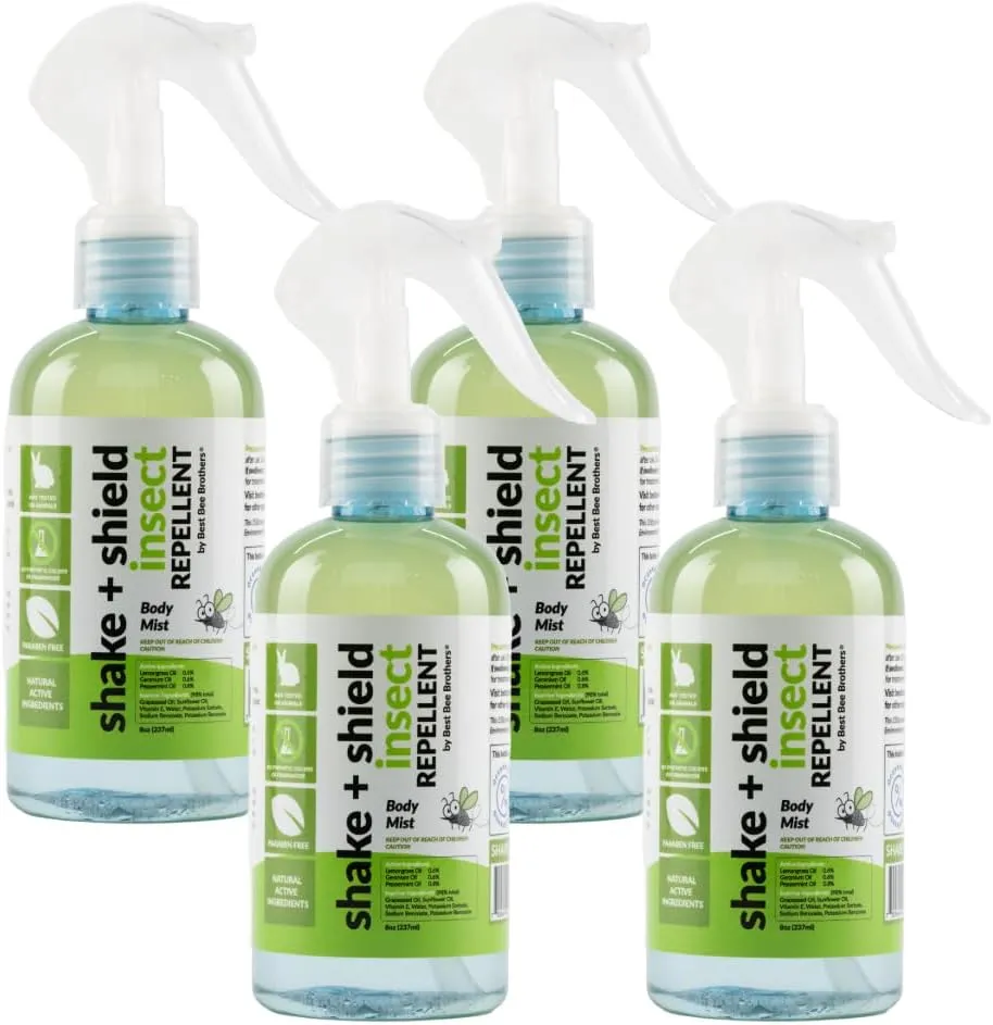 Natural Insect Body Mist Mosquitoes and Ticks for Adults and Kids by Best Bee Brothers 8oz 4 Pack