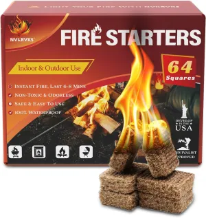 Natural Waterproof Fire Starter Squares: 64-Pack, Long-Lasting