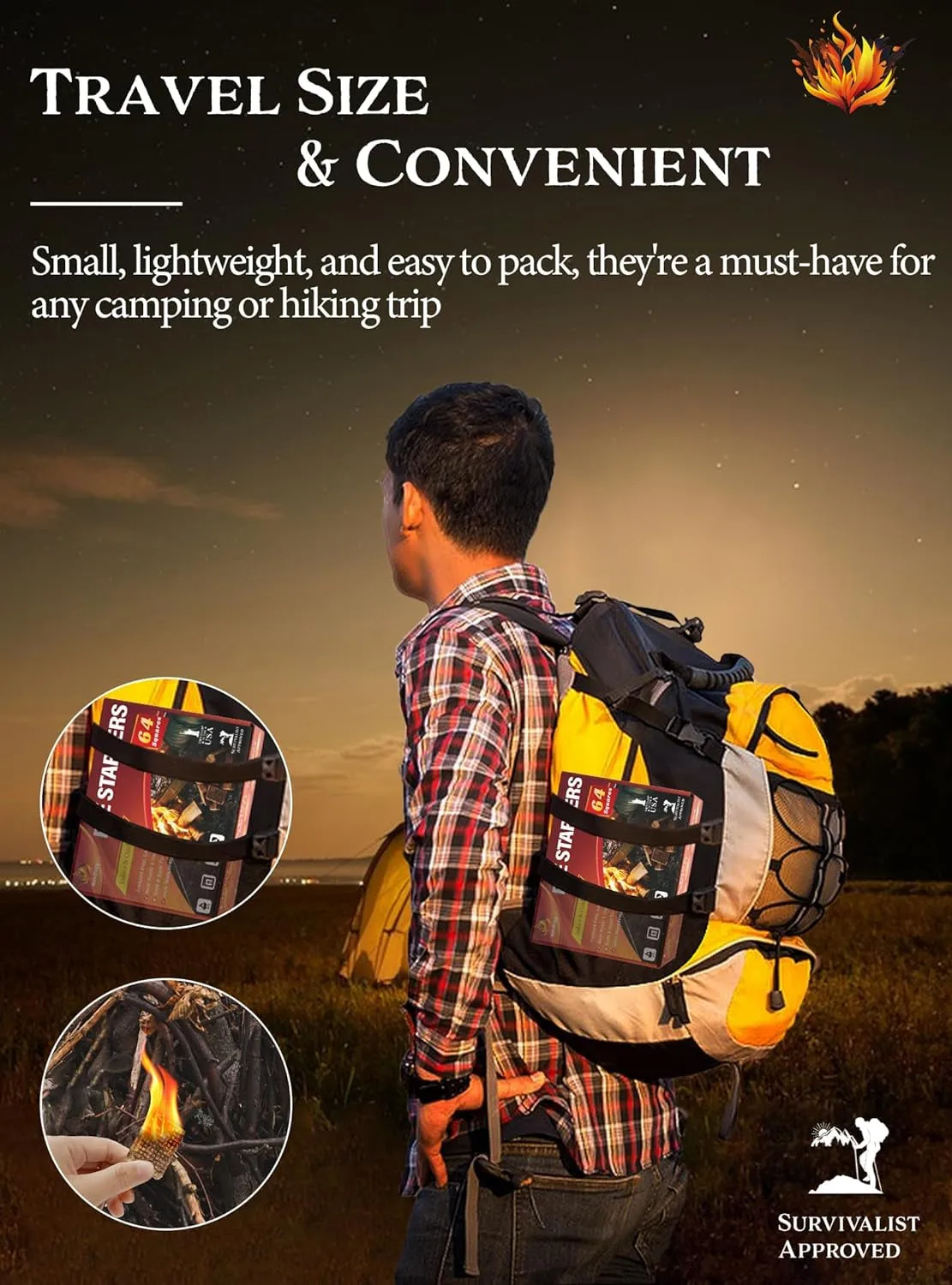 Natural Waterproof Fire Starter Squares: 64-Pack, Long-Lasting