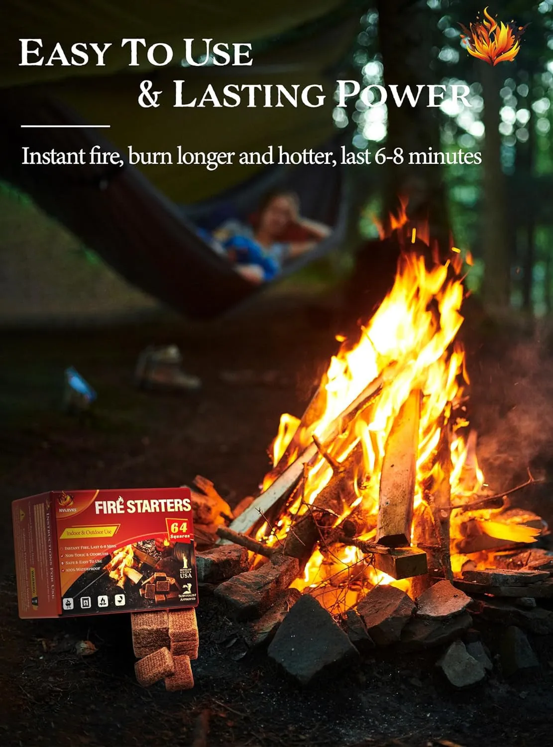 Natural Waterproof Fire Starter Squares: 64-Pack, Long-Lasting
