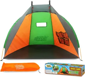 Nature Bound Base Camp 2-Person Kids Beach Tent - Durable Indoor & Outdoor Camping Play Gear for Boys & Girls, Green & Orange