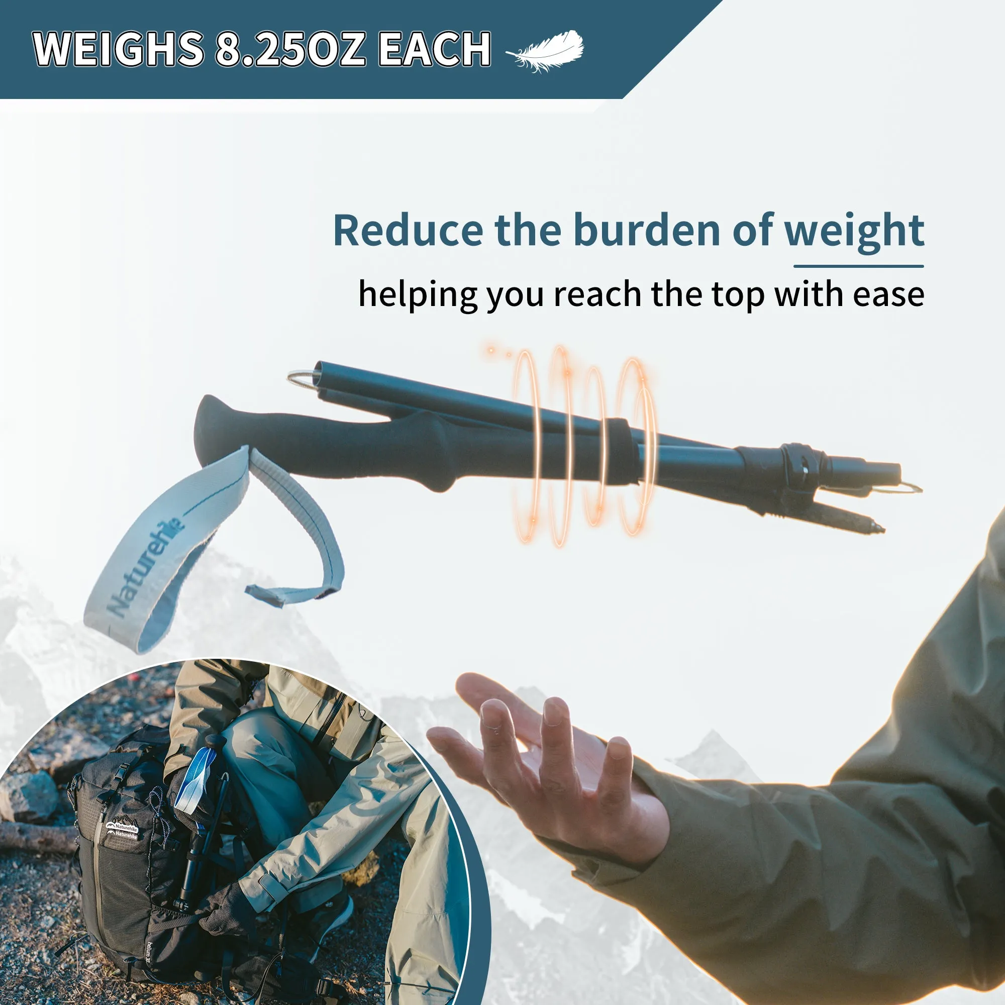 Naturehike Trekking Poles – 2 Packs (234g*2) Ultralight & Compact & Portable Walking Sticks, with Extend EVA Grips, Quick Locks, Collapsible Walking Poles for Hiking, Climbing