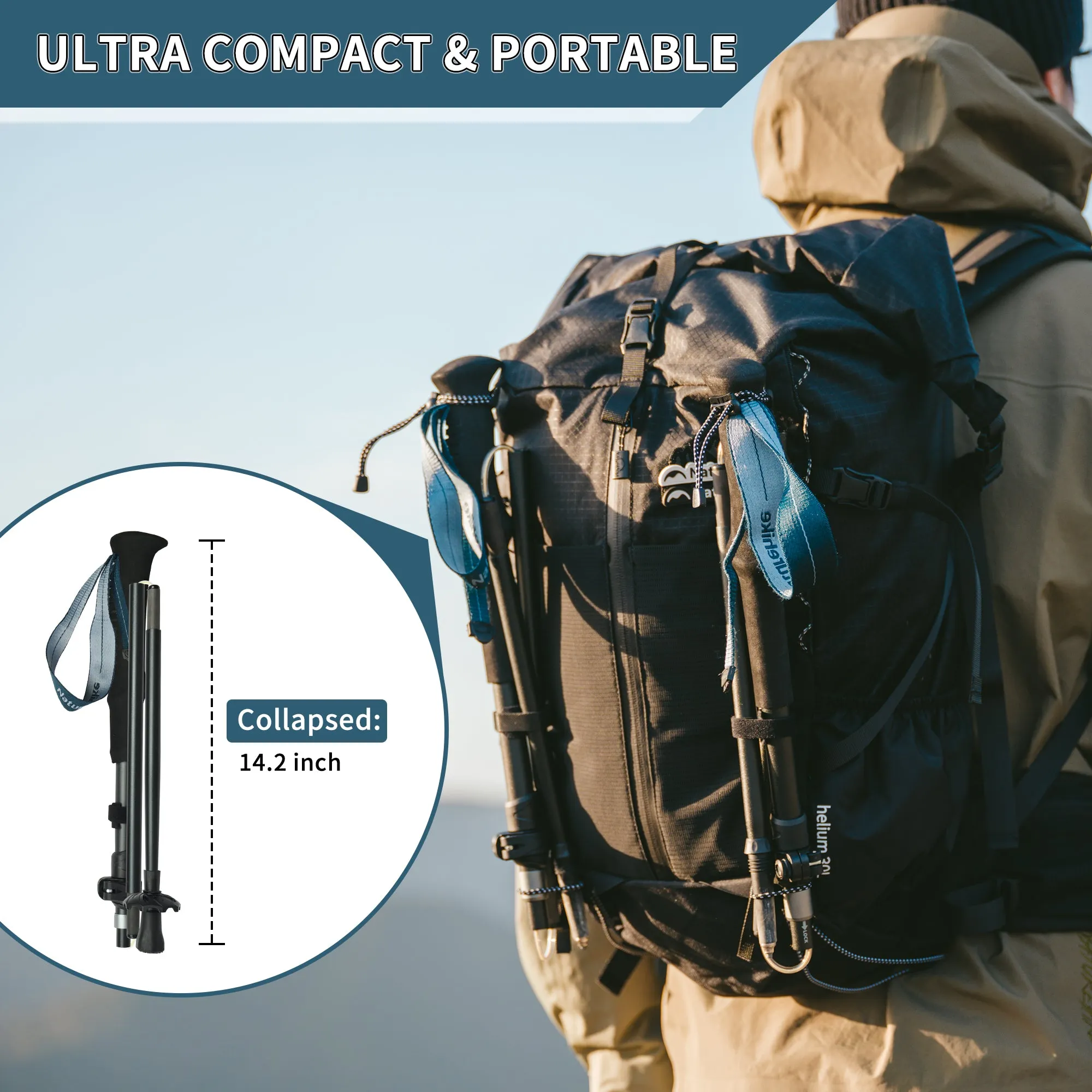 Naturehike Trekking Poles – 2 Packs (234g*2) Ultralight & Compact & Portable Walking Sticks, with Extend EVA Grips, Quick Locks, Collapsible Walking Poles for Hiking, Climbing