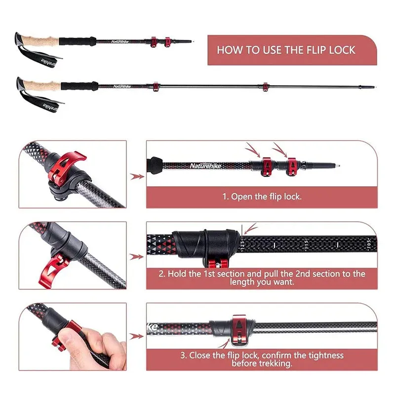 Naturehike Trekking Poles 2pcs Carbon Fiber Folding Hiking Stick Collapsible Telescopic Sticks Trekking Stick Hiking Poles