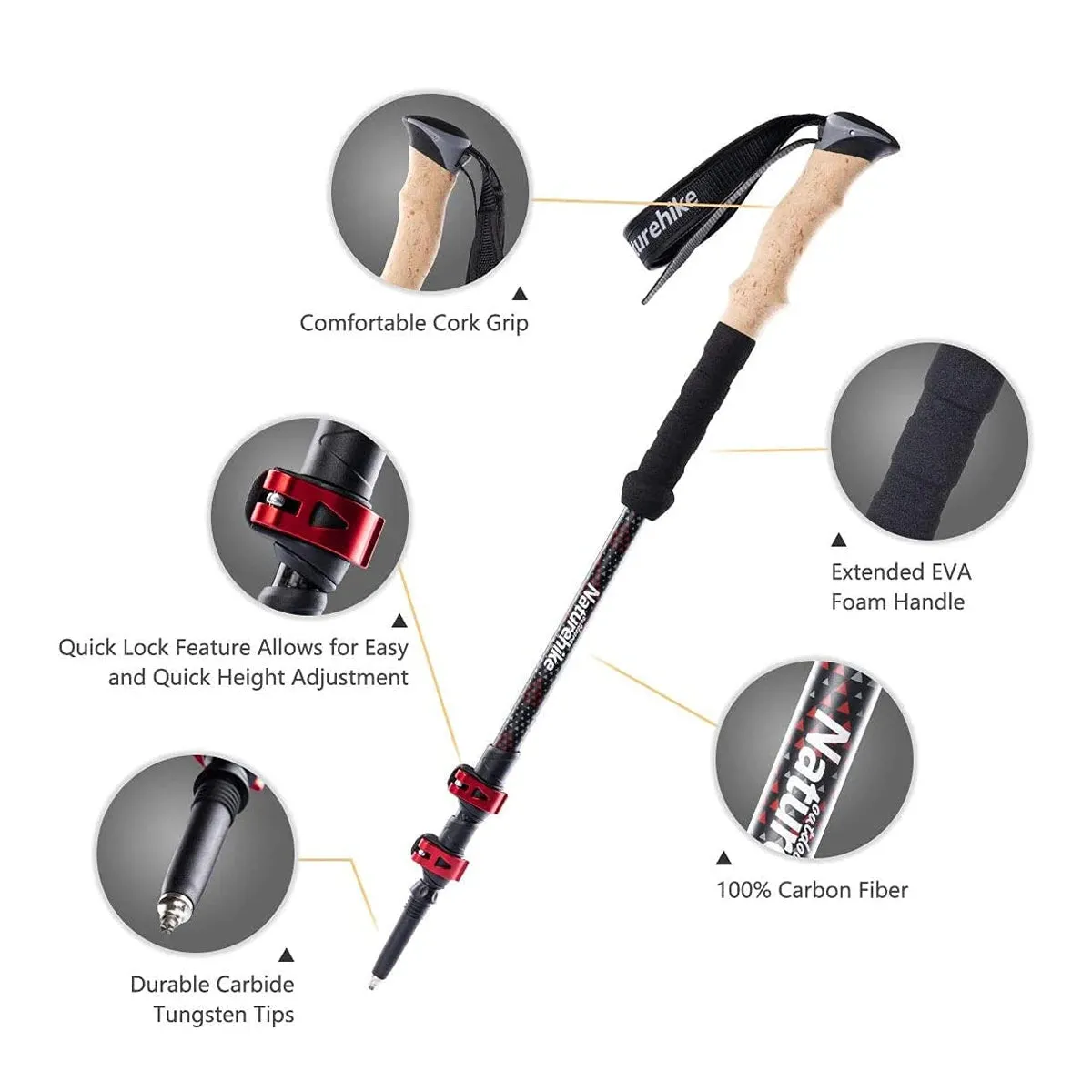 Naturehike Trekking Poles 2pcs Carbon Fiber Folding Hiking Stick Collapsible Telescopic Sticks Trekking Stick Hiking Poles