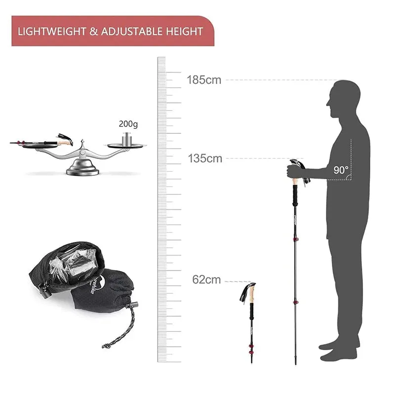 Naturehike Trekking Poles 2pcs Carbon Fiber Folding Hiking Stick Collapsible Telescopic Sticks Trekking Stick Hiking Poles