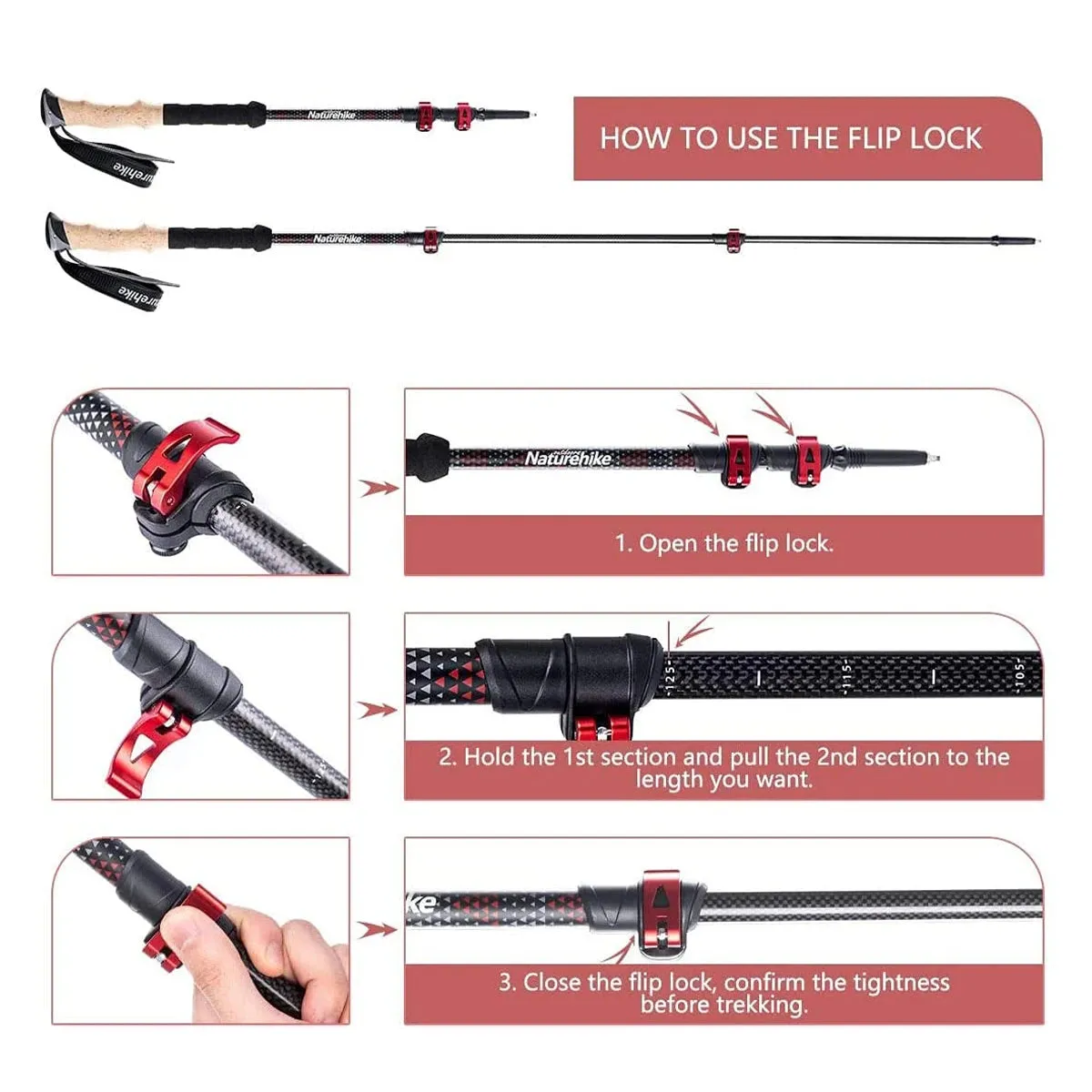 Naturehike Trekking Poles 2pcs Carbon Fiber Folding Hiking Stick Collapsible Telescopic Sticks Trekking Stick Hiking Poles