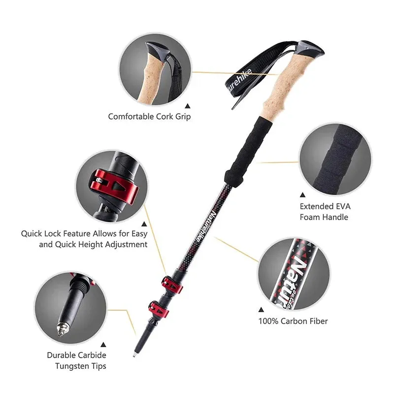 Naturehike Trekking Poles 2pcs Carbon Fiber Folding Hiking Stick Collapsible Telescopic Sticks Trekking Stick Hiking Poles