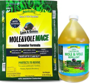 Nature's MACE Mole and Vole MACE 22lb. Granular Bag Plus 1 Gallon Pure Castor Oil - Mole and Vole Repellent Kit