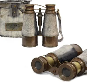 Nautical Pirate's Spotting Scope Brass Binocular with Leather Case Brass Sailor Instrument London 1915 Gray Telescopes Victorian Marine 7"