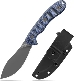 Nazar Fixed Blade Knife with Kydex Sheath, 4.24" 14C28N Blade Blue & Black G10 Handles, Titanium-coated, Full Tang Design, Lanyard, for Men Outdoor Activities, Camping, Hiking, EDC Carry.
