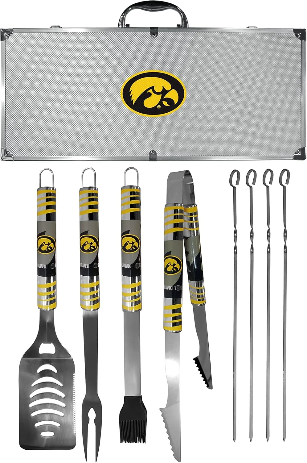 NCAA Siskiyou Sports Fan Shop Iowa Hawkeyes Steel Tailgater BBQ Set w/Case 8 piece Gray