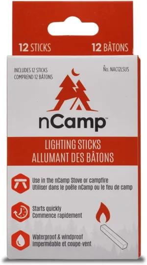 nCamp Fire Starter Sticks, Lighting Logs for Camping Campfire Tailgating Outdoor Cooking Fireplace Emergency Wood Stove, Weatherproof (12 Pack)