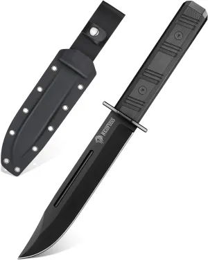 NedFoss BRAVE Fixed Blade Hunting Knife, 6.8" D2 Steel Blade Full Tang Camping Knife with Kydex Sheath, Black G10 Handle, Perfect Outdoor Gifts for Men Women