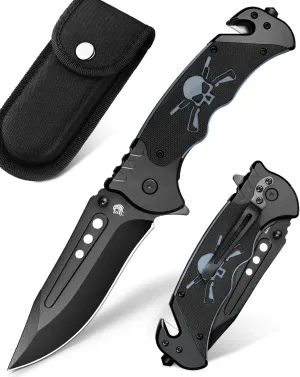 NedFoss GRIZZLY Pocket Knife, 3.8" AUS-8 Steel Blade, 3 in 1 Tactical Knife with Glass Breaker, Seatbelt Cutter, Unique G10 Handle, Cool Folding Knife for Emergency Rescue